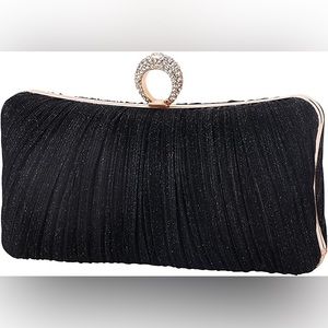 🦋 Women’s Golden Glitter Clutch Purse Pleated Evening Bag with Rhinestons